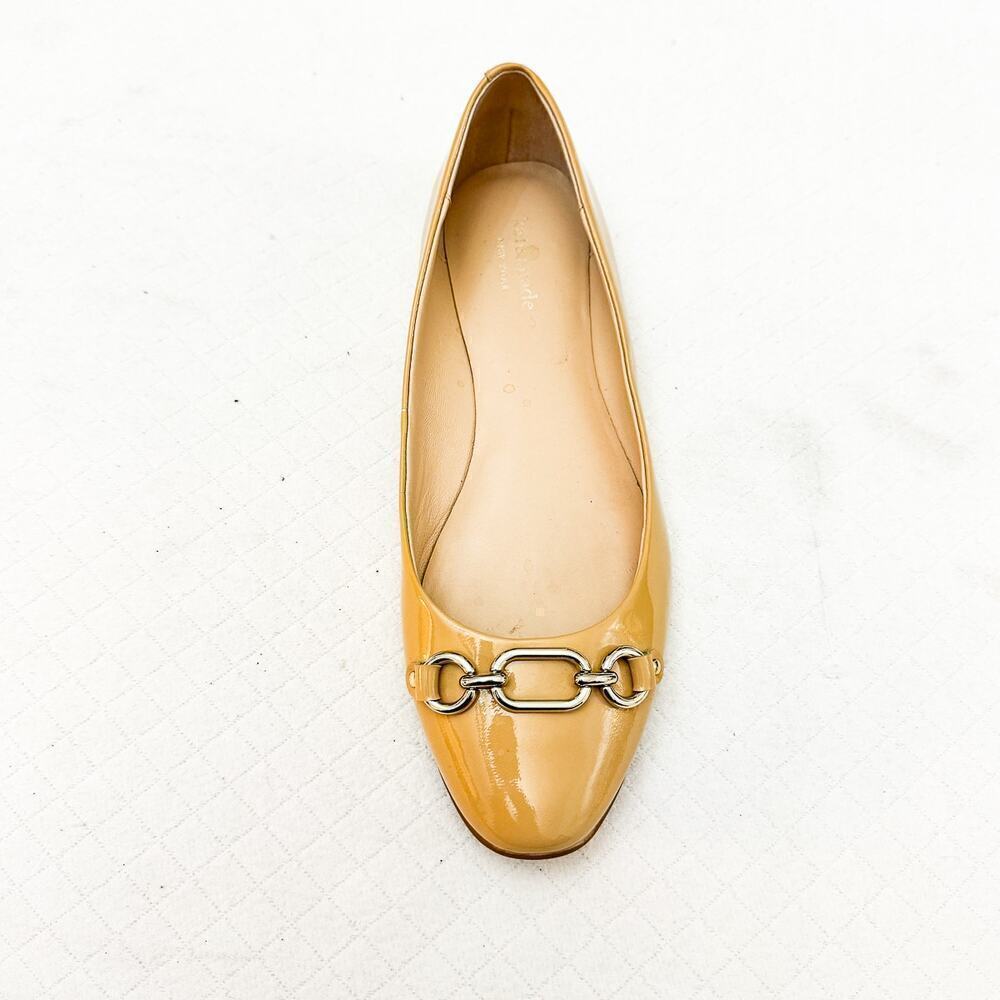 Kate Spade Pauly Patent Leather Nude Sandal Silver Buckle Flat Size 10 MINT